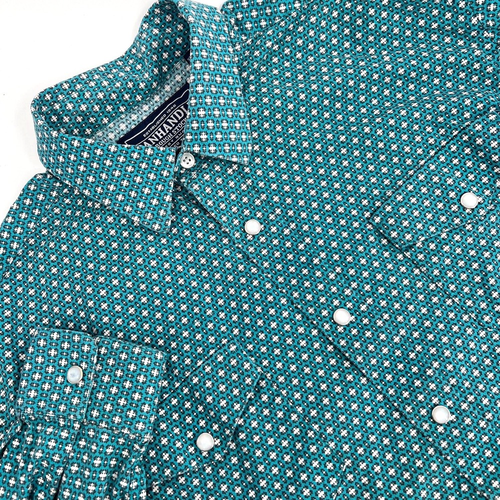 PANHANDLE Rough Stock Youth Size XL/18 Turquoise Print Pearl-Snap Western Shirt